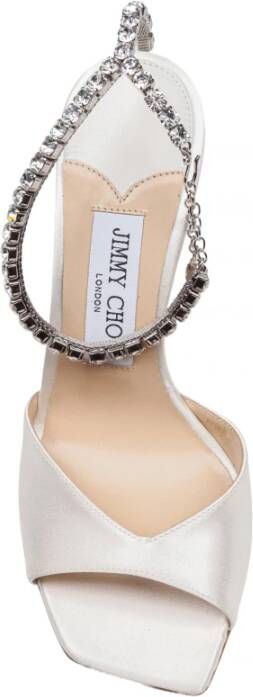 Jimmy Choo Kristal Ketting Ivoor Satijn Sandaal Gray Dames