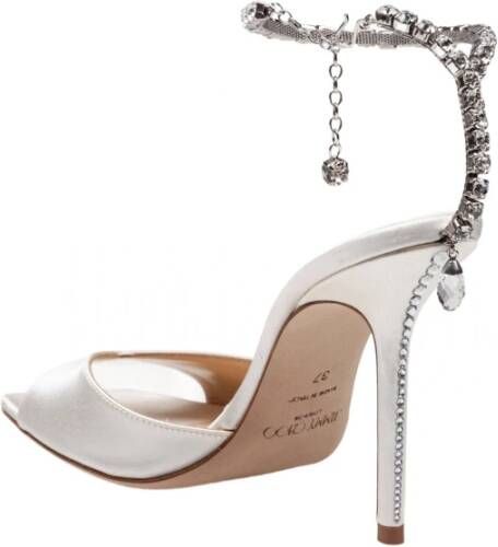 Jimmy Choo Kristal Ketting Ivoor Satijn Sandaal Gray Dames