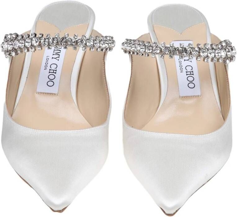 Jimmy Choo Kristalband Ivoor Satijnen Muiltjes Beige Dames