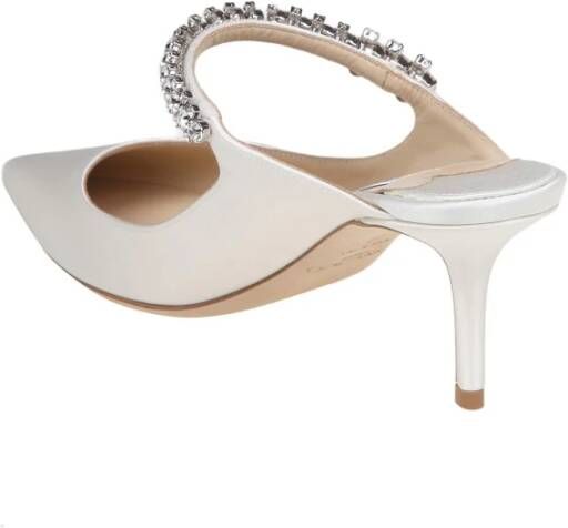 Jimmy Choo Kristalband Ivoor Satijnen Muiltjes Beige Dames