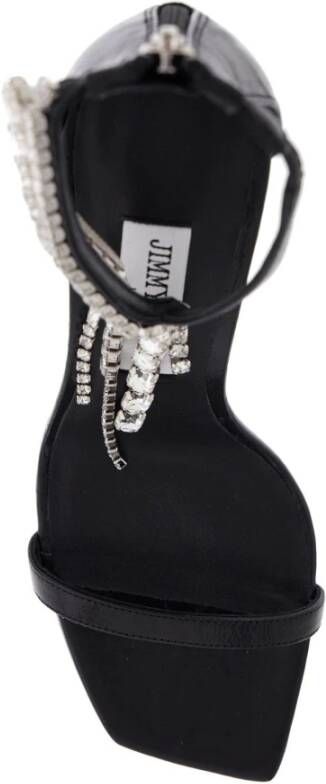 Jimmy Choo Kristalversierde Leren Sandalen Black Dames