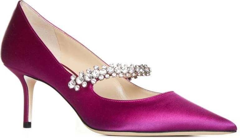 Jimmy Choo Kristalversierde Satijnen Stilettohakken Pink Dames