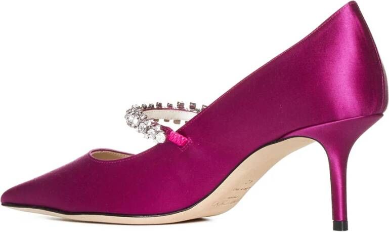 Jimmy Choo Kristalversierde Satijnen Stilettohakken Pink Dames