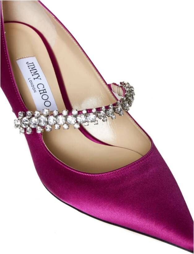 Jimmy Choo Kristalversierde Satijnen Stilettohakken Pink Dames