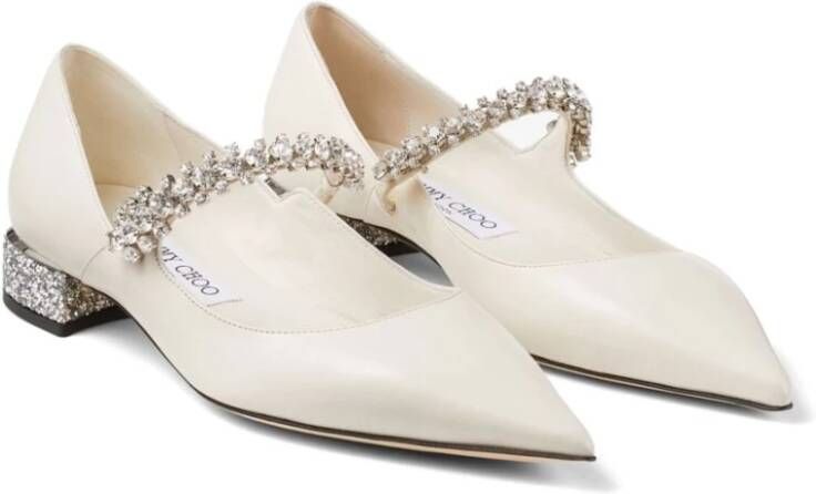 Jimmy Choo Kristalversierde witte platte schoenen White Dames