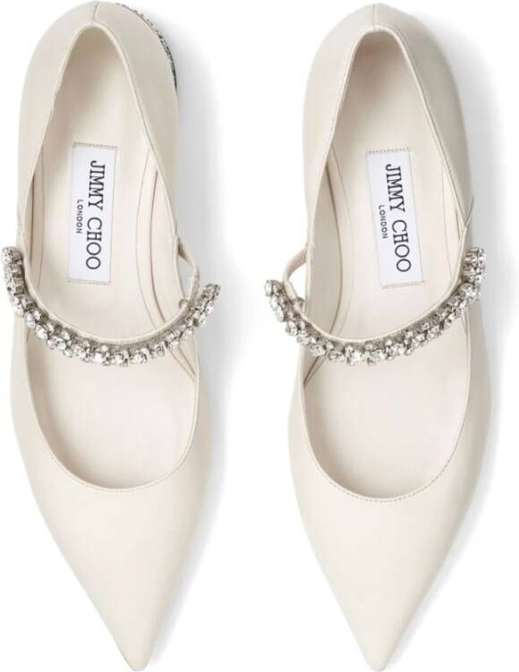 Jimmy Choo Kristalversierde witte platte schoenen White Dames