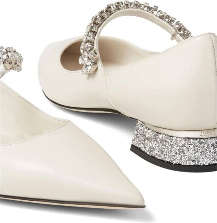 Jimmy Choo Kristalversierde witte platte schoenen White Dames