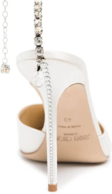 Jimmy Choo Kristalversierde Witte Satijnen Hoge Hakken White Dames