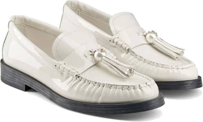 Jimmy Choo Leren loafers met pareldetail en franje Beige Dames