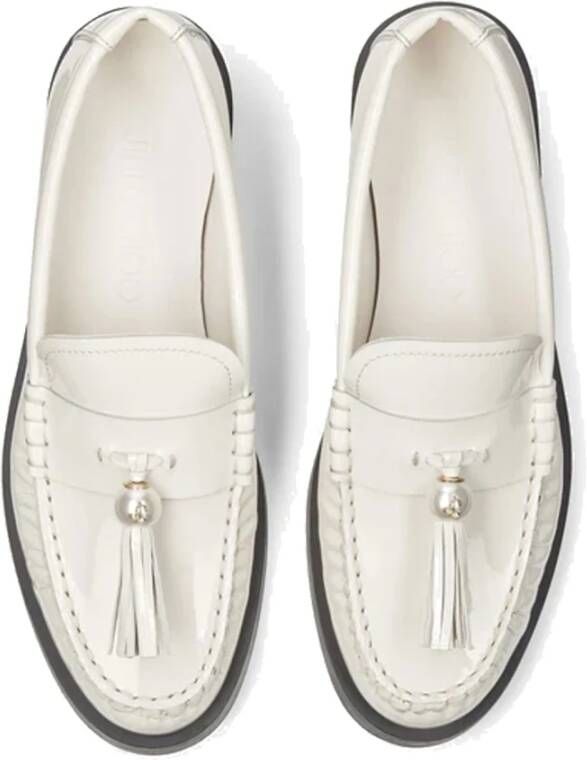 Jimmy Choo Leren loafers met pareldetail en franje Beige Dames