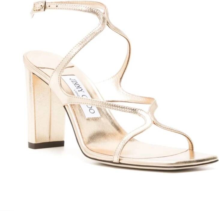 Jimmy Choo Metallic Crossover Strap Hak Sandalen Yellow Dames