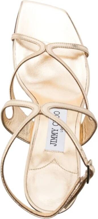 Jimmy Choo Metallic Crossover Strap Hak Sandalen Yellow Dames