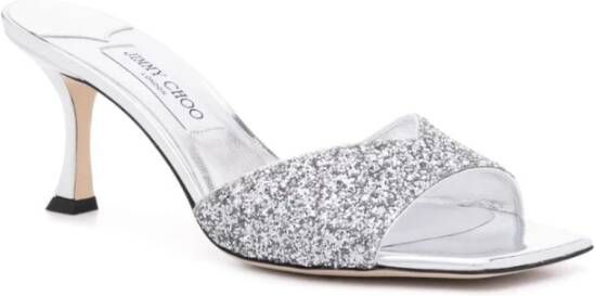 Jimmy Choo Metallic Glitter Slip-On Sandalen Gray Dames