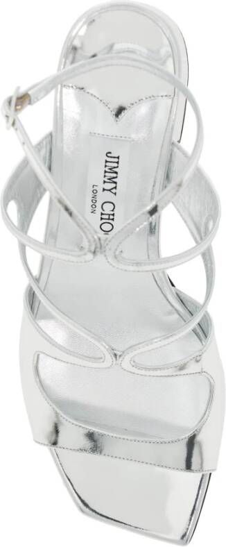 Jimmy Choo Metallic Leren High Heel Sandalen Gray Dames