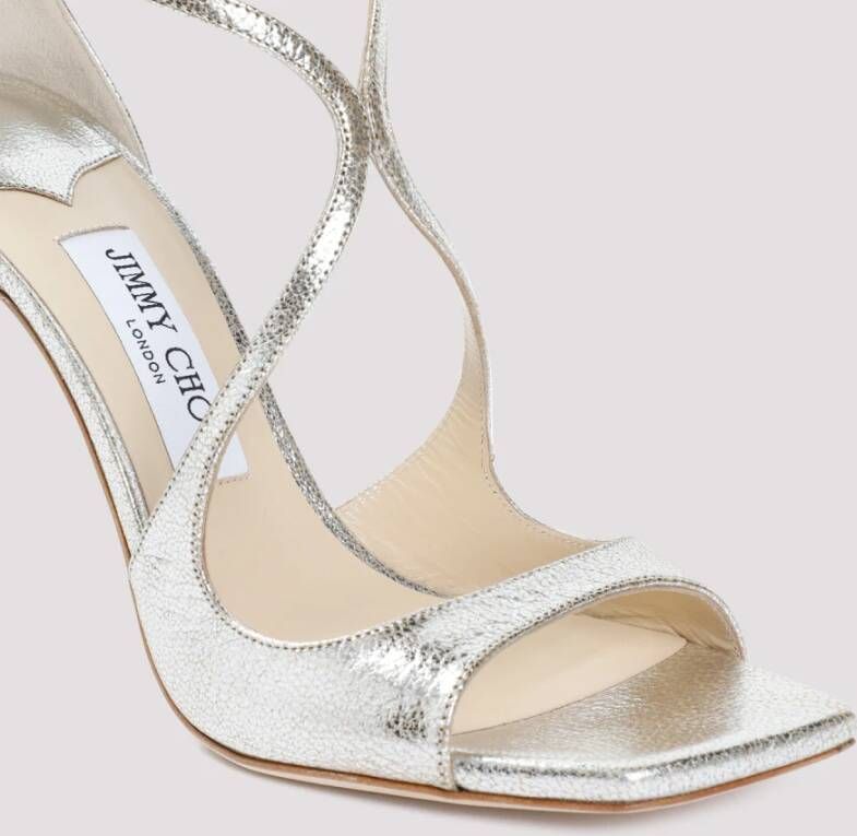 Jimmy Choo Metallic Leren Sandalen Grijs Champagne Gray Dames