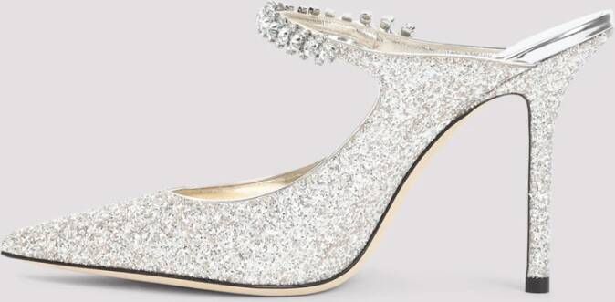 Jimmy Choo Metallic Leren Strass Pantoffels Gray Dames