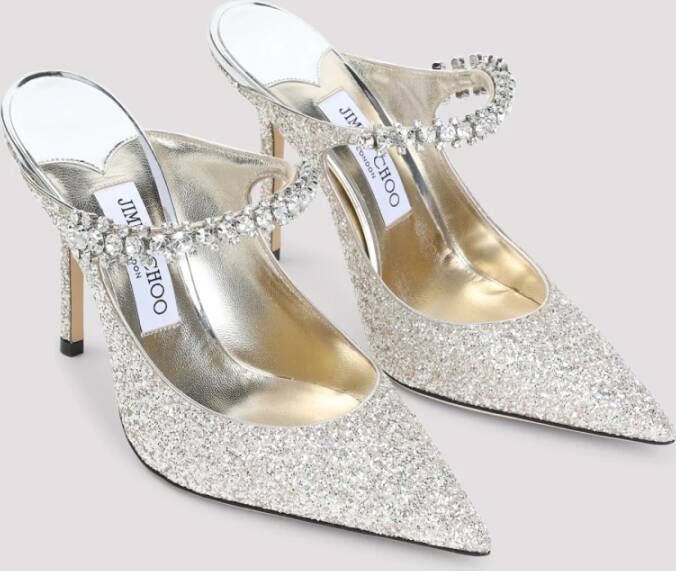 Jimmy Choo Metallic Leren Strass Pantoffels Gray Dames