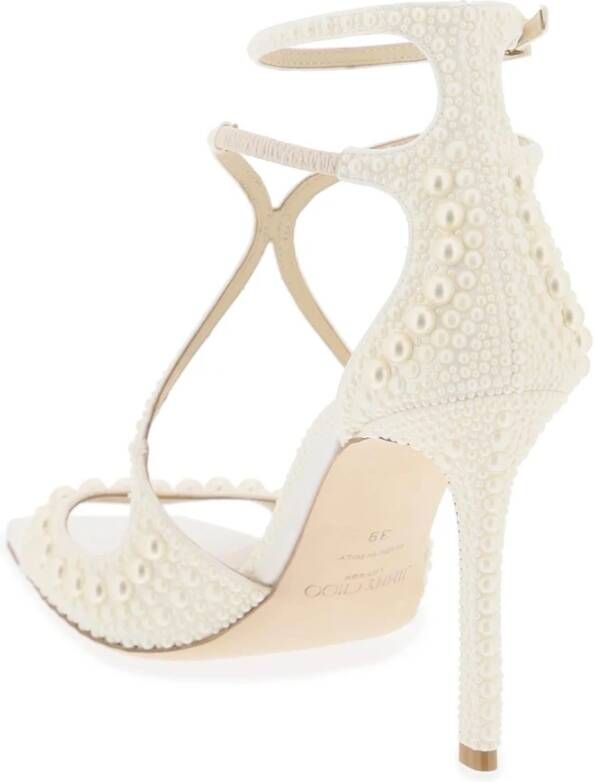 Jimmy Choo Parelversierde Satijnen Sandalen White Dames