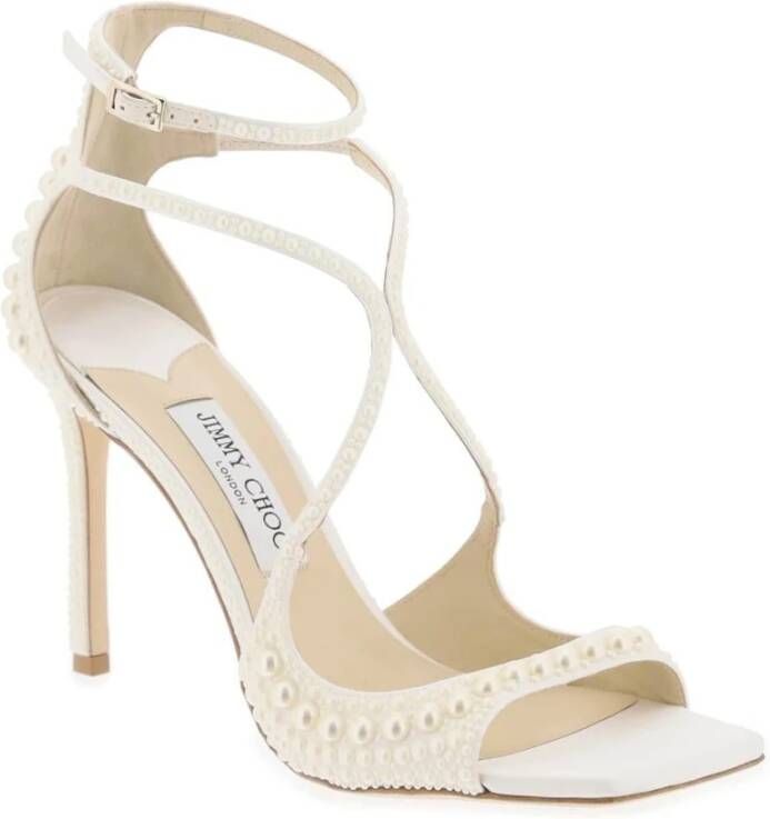 Jimmy Choo Parelversierde Satijnen Sandalen White Dames