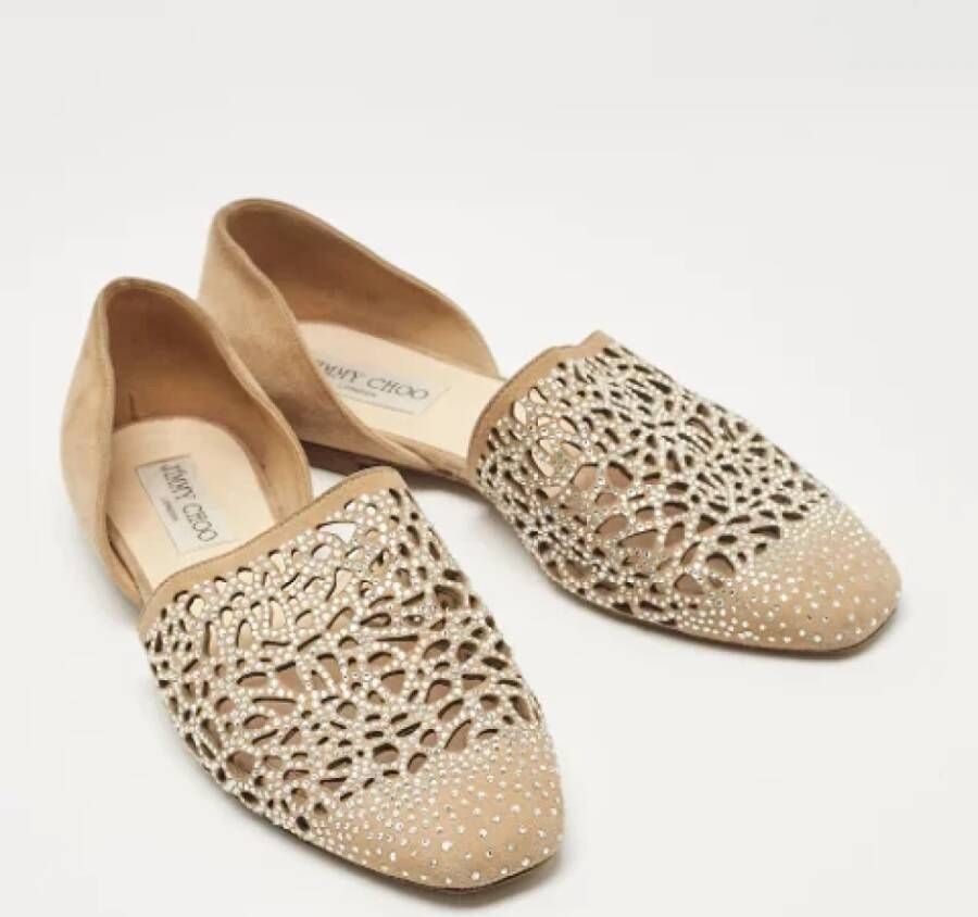 Jimmy Choo Pre-owned Suede flats Beige Dames