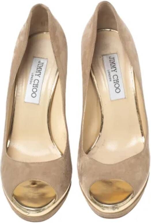 Jimmy Choo Pre-owned Suede heels Beige Dames