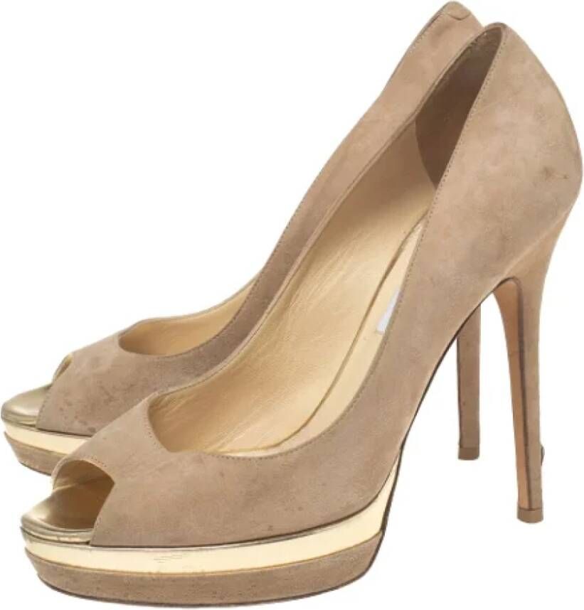 Jimmy Choo Pre-owned Suede heels Beige Dames