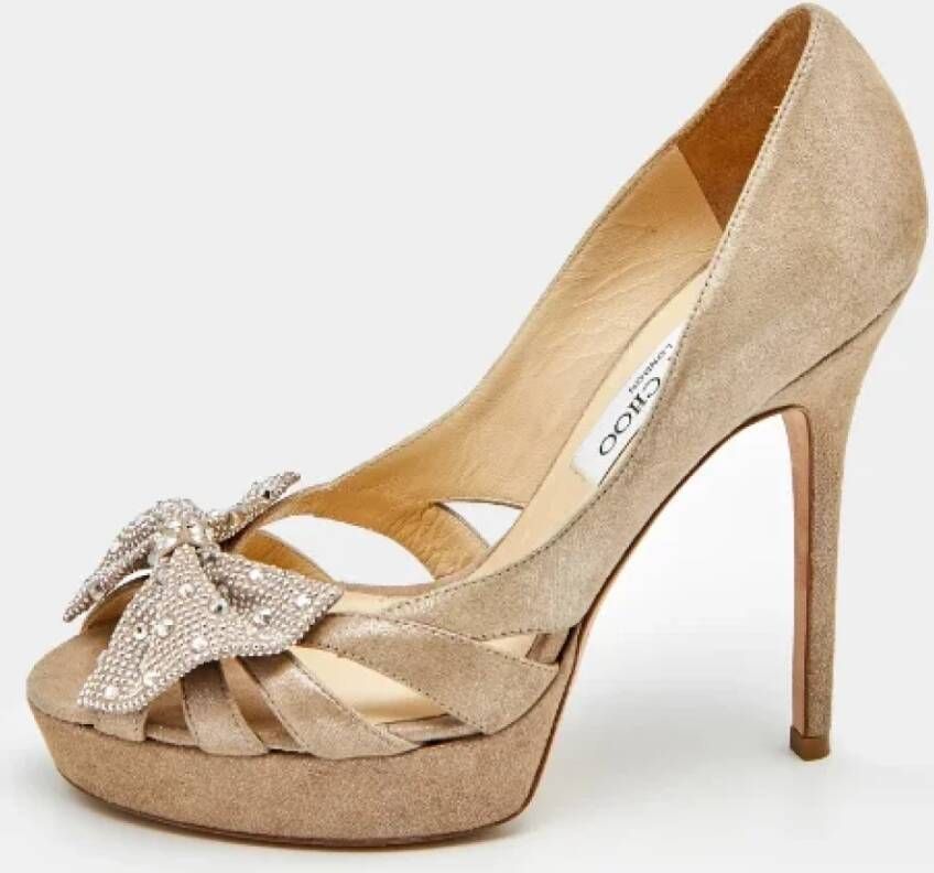 Jimmy Choo Pre-owned Suede heels Beige Dames