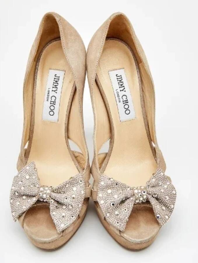 Jimmy Choo Pre-owned Suede heels Beige Dames