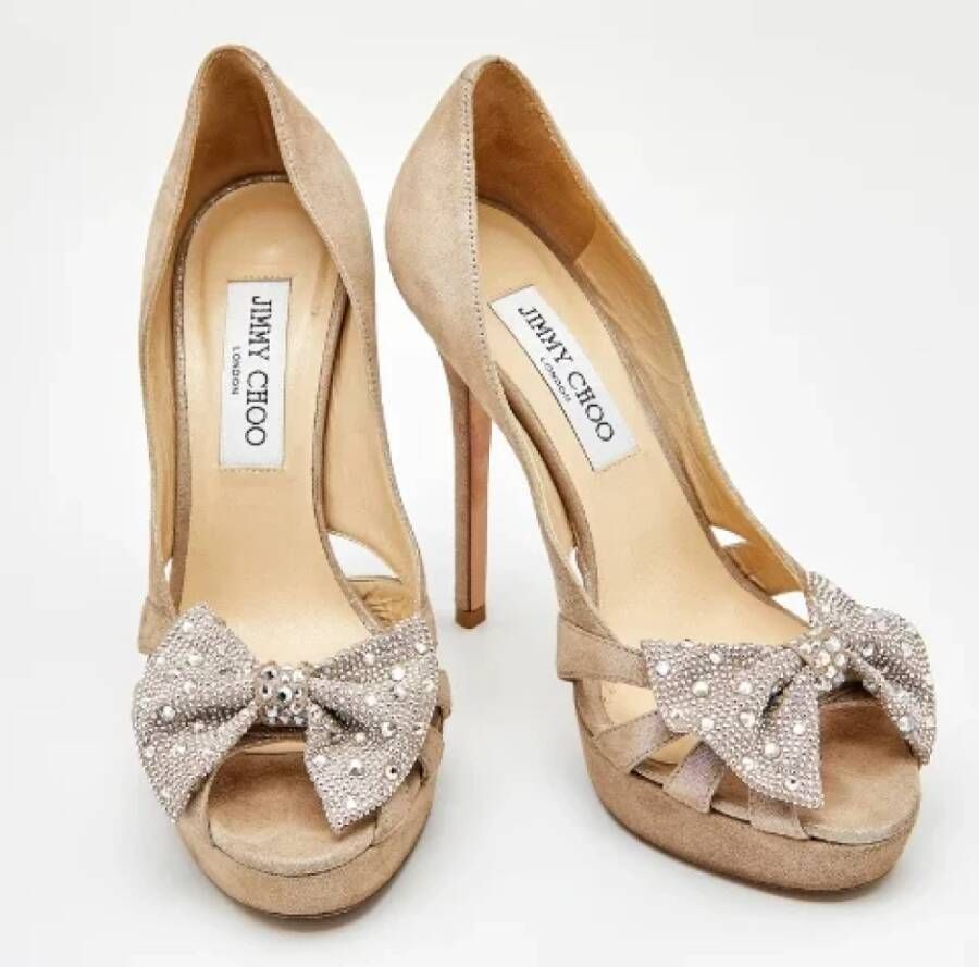 Jimmy Choo Pre-owned Suede heels Beige Dames