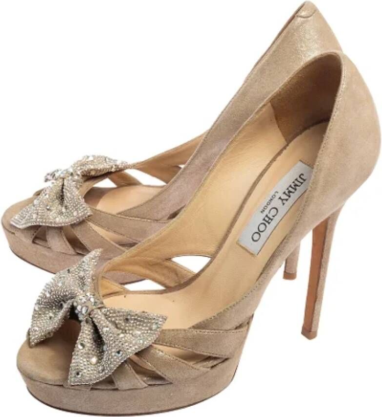 Jimmy Choo Pre-owned Suede heels Beige Dames