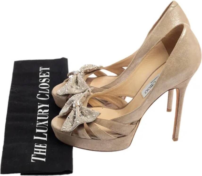 Jimmy Choo Pre-owned Suede heels Beige Dames