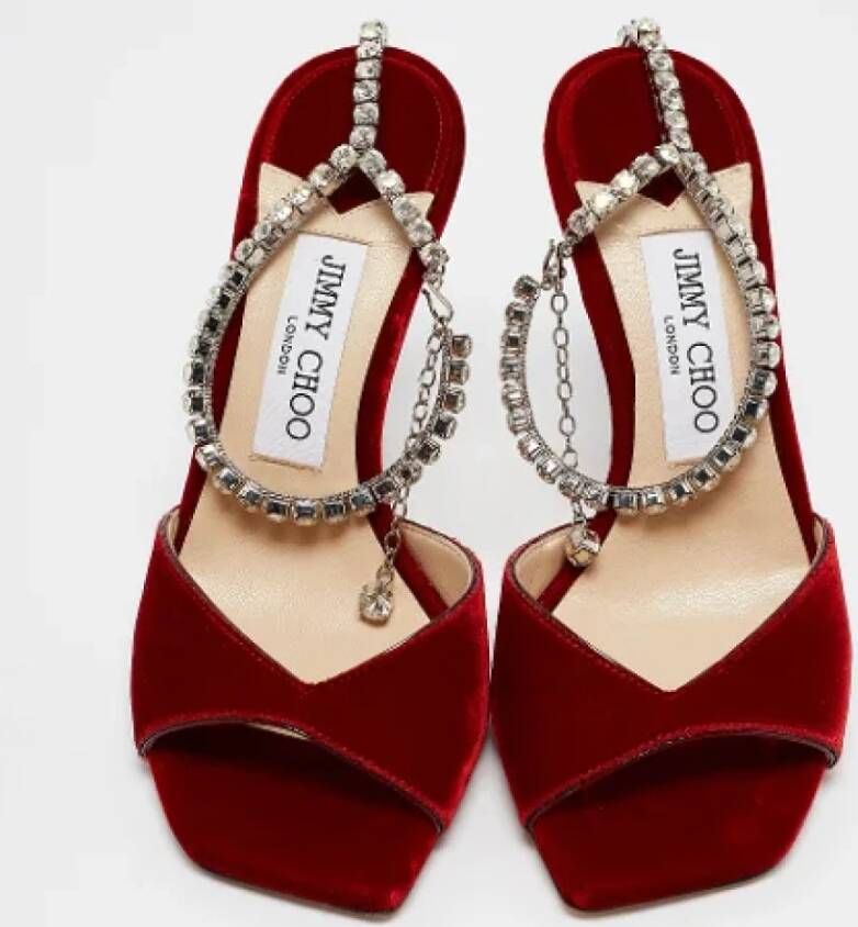 Jimmy Choo Pre-owned Velvet sandals Red Dames