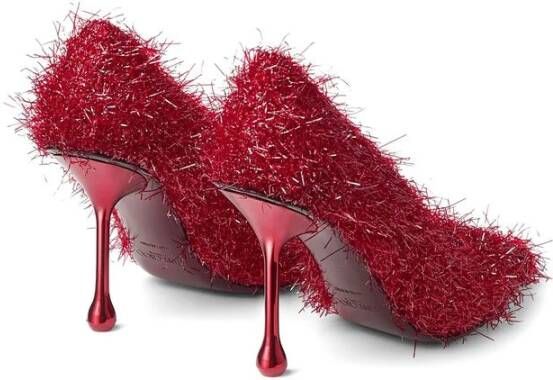 Jimmy Choo Rode Faux-Fur Instap Hakken Red Dames