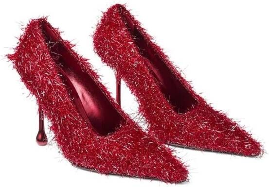 Jimmy Choo Rode Faux-Fur Instap Hakken Red Dames