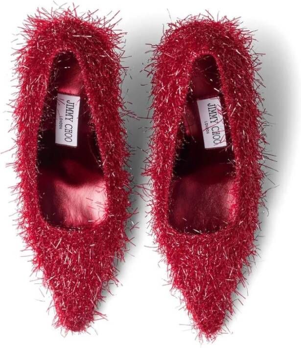 Jimmy Choo Rode Faux-Fur Instap Hakken Red Dames