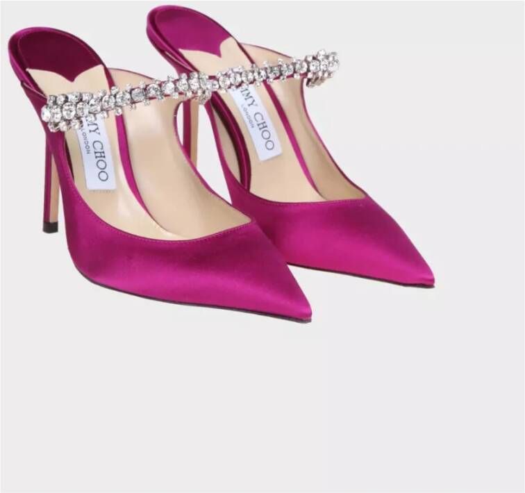 Jimmy Choo Roze Satijnen Sandalen met Versierde Band Purple Dames