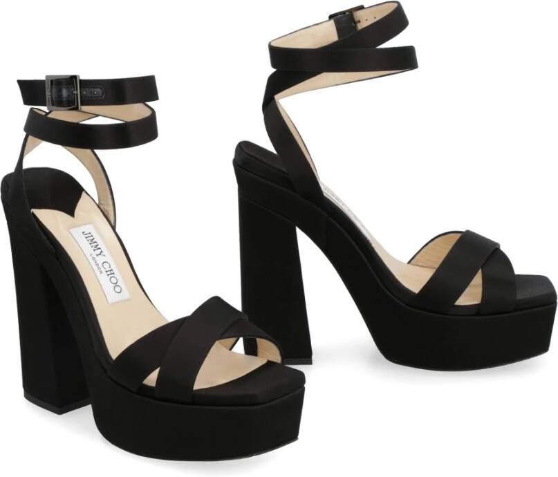 Jimmy Choo Satijnen sandalen met verstelbare enkelband Black Dames