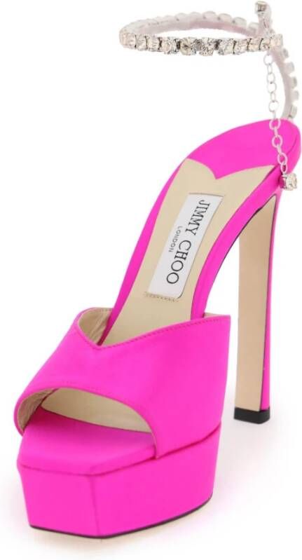 Jimmy Choo Satin Sandalen met Kristalband Pink Dames