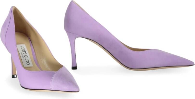 Jimmy Choo Suede Pointy-toe Pumps met Leren Inzetstukken Purple Dames