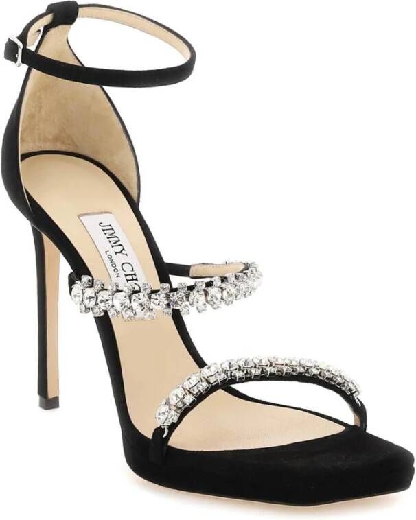 Jimmy Choo Suede Sandalen met Kristalversiering Black Dames