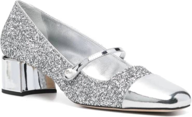 Jimmy Choo Zilver Glitter Platte Schoenen met Parel Detail Gray Dames