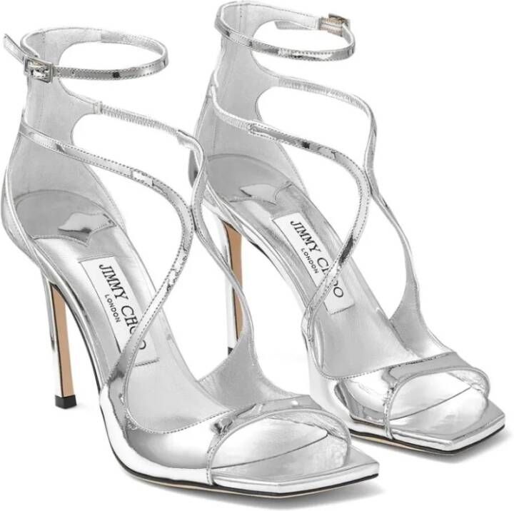 Jimmy Choo Zilver Metallic Leren Vierkante Neus Sandalen Gray Dames