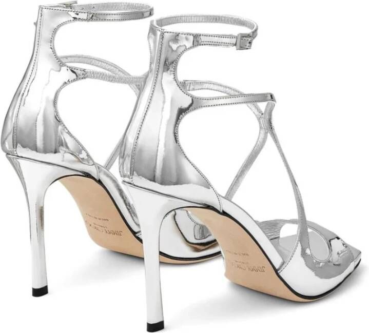 Jimmy Choo Zilver Metallic Leren Vierkante Neus Sandalen Gray Dames