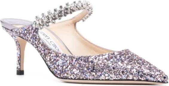 Jimmy Choo Zilveren Glitter Puntige Neus Platte Schoenen Gray Dames