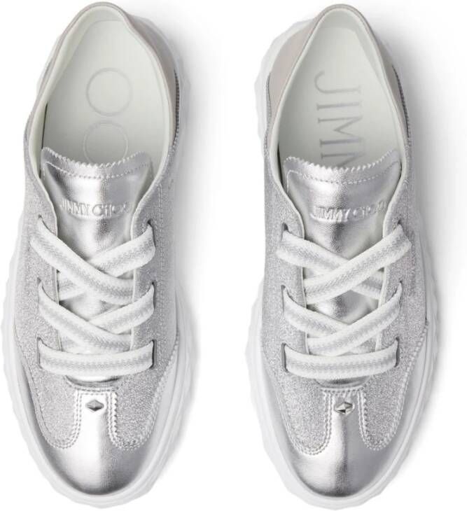 Jimmy Choo Zilveren Sneakers met Platte Rubberen Zool Gray Dames