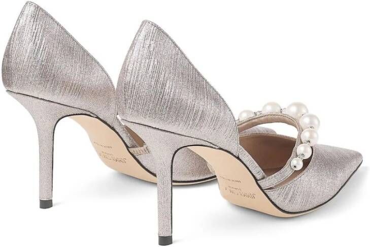 Jimmy Choo Zilverkleurige pumps met hak en pareldetails Pink Dames