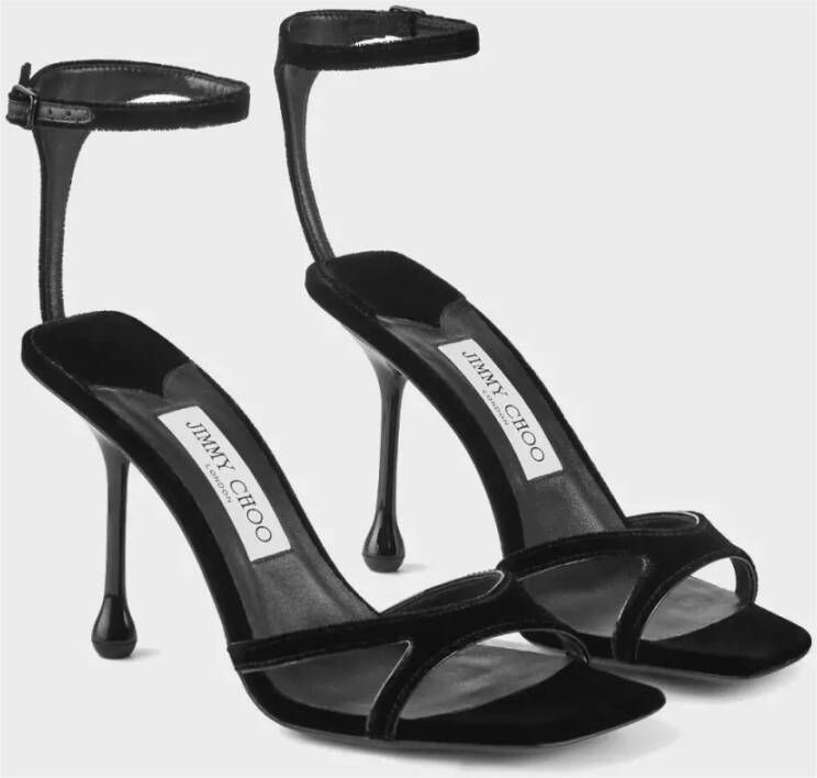 Jimmy Choo Zwarte Fluweel Hoge Hak Sandalen Black Dames