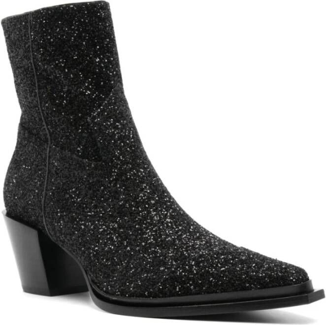 Jimmy Choo Zwarte Glitter Western Stijl Laarzen Black Dames