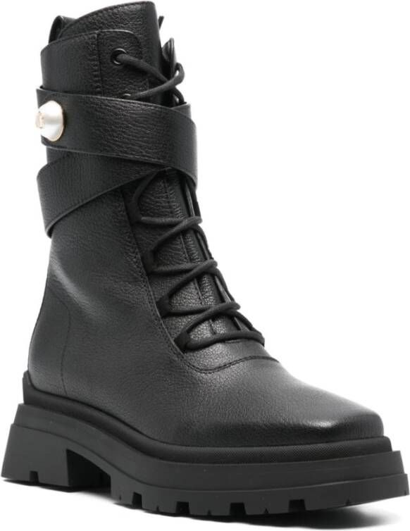 Jimmy Choo Zwarte Kalfsleren Dikke Rubberen Zool Veterschoen Black Dames