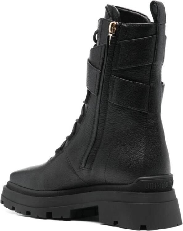 Jimmy Choo Zwarte Kalfsleren Dikke Rubberen Zool Veterschoen Black Dames